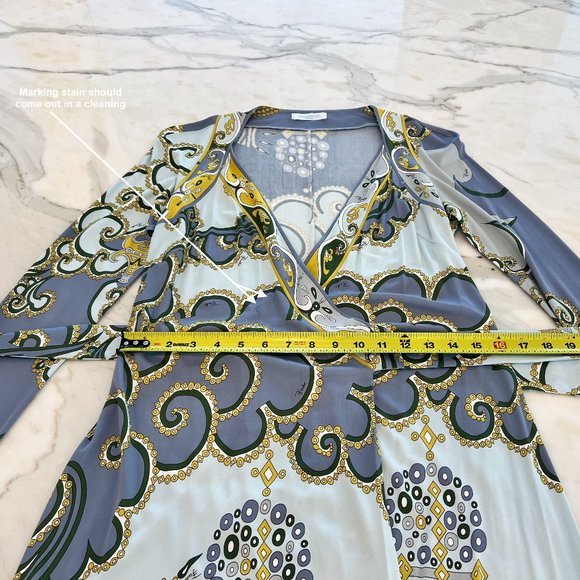 EMILIO PUCCI BLUE GRAY PRINT WRAP DRESS SIZE MODEL 66RH11 IT 42 / US 8 NWOTS! - Picture 7 of 13
